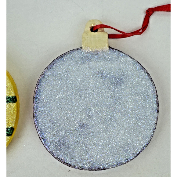 Set of 2 Ceramic Hand-Painted Christmas Ornaments glitter sparkle - Picture 3 of 6